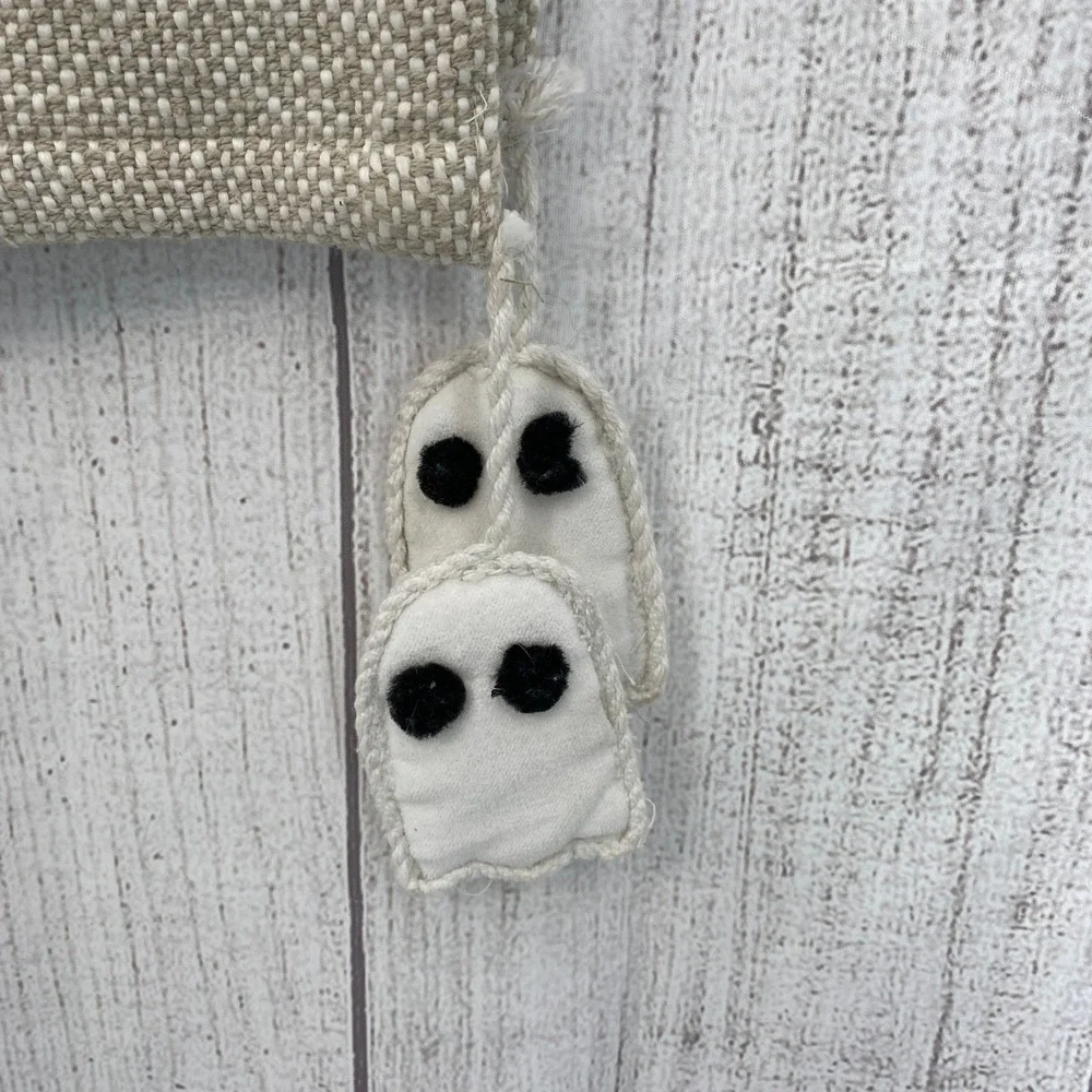 Cupcakes and Cashmere Table Runner Halloween 16x72 Tan Tufted Ghost Tassels